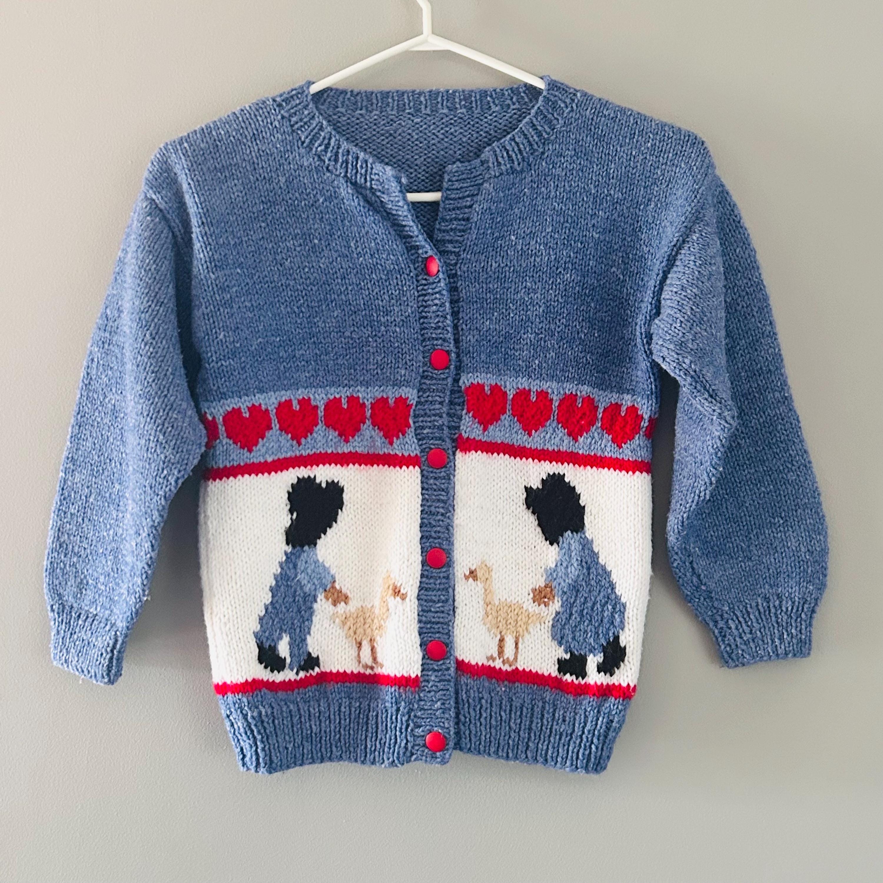 Vintage Hand Knit Mary Maxim Handmade Children's Country Cardigan