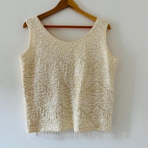 Vintage 1980&#39;s Silk Beaded Sequined Fully Satin Lined Full Zip Tank Top Size 40