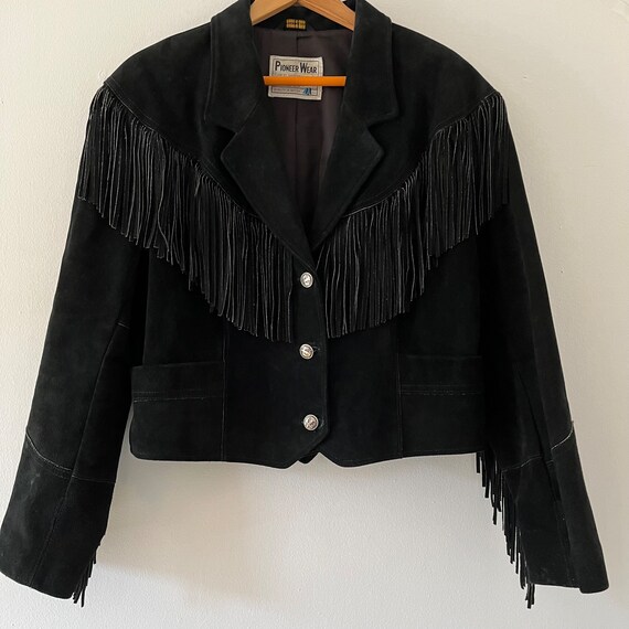 Vintage 1980s Pioneer Wear Black Suede Fringed Li… - image 4