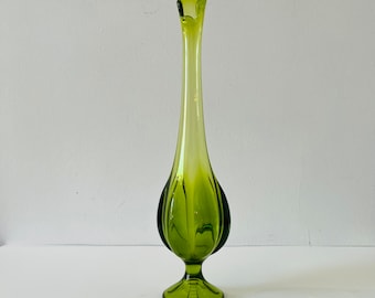 Jarrón de pedestal de vidrio con forma de aguacate vikingo de MCM vintage, colección moderna de mediados de siglo, 16 pulgadas
