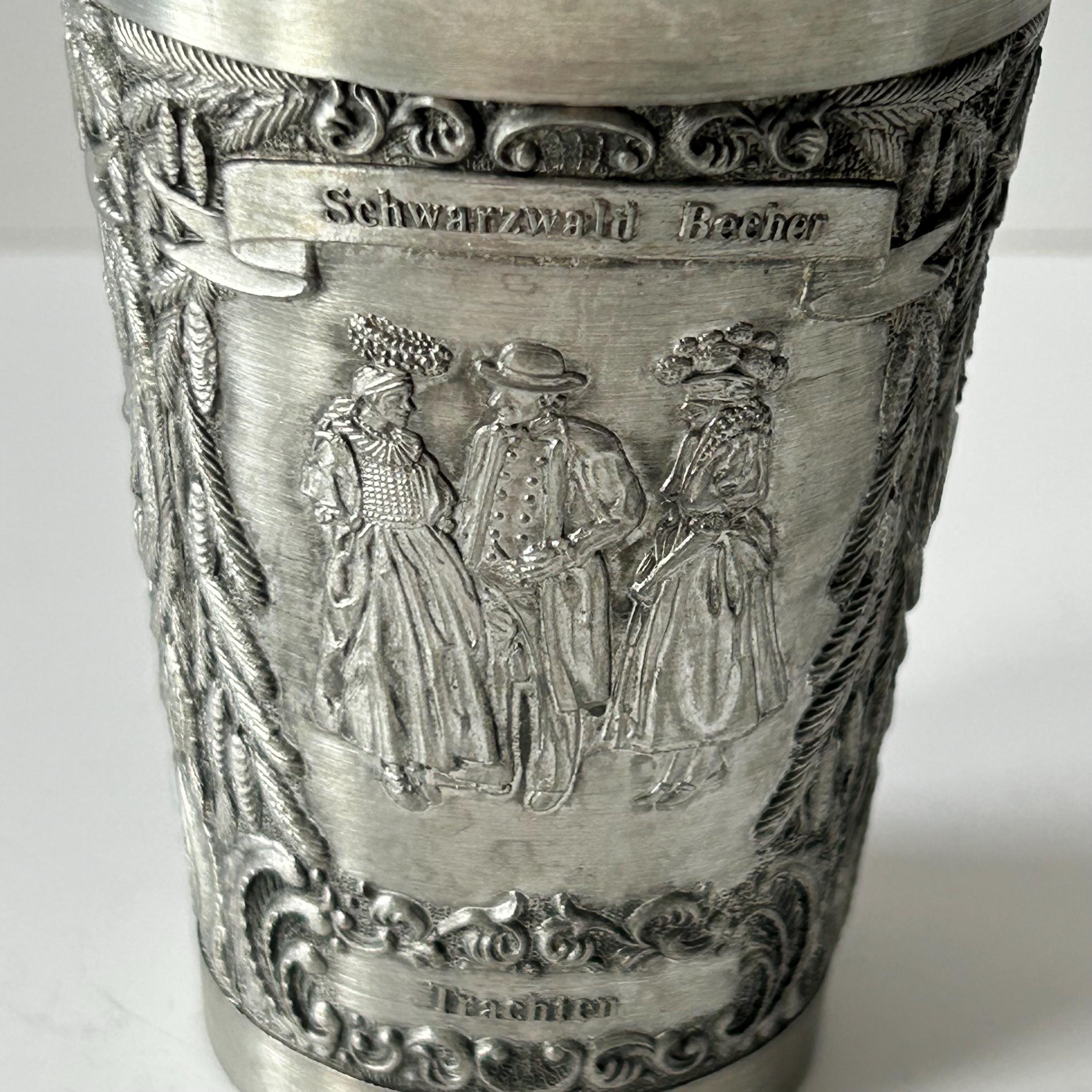 Vintage German Zinn-becker Embossed Pewter Cup Tin Wine Glass