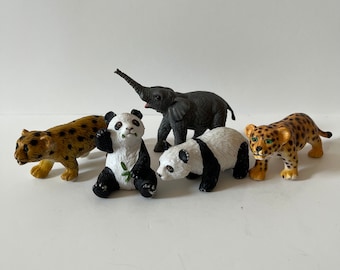 Vintage AAA Jaguar Cub Elephant Panda Toy Plastic Animals Diorama Collectible Figures