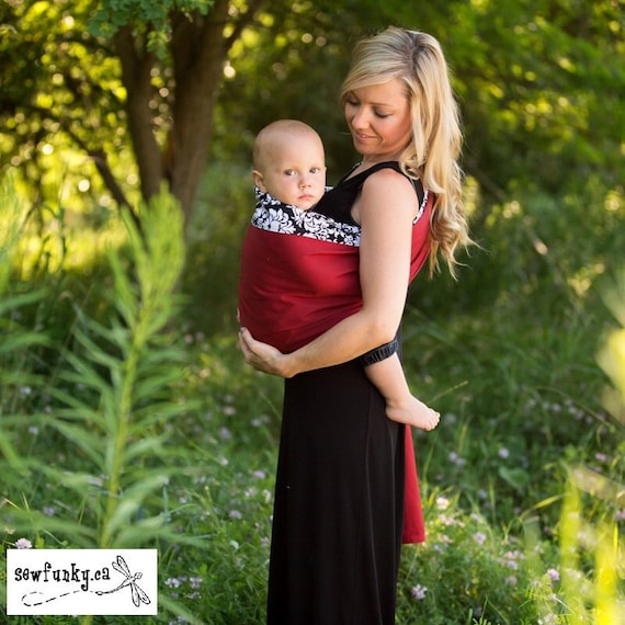 Sewfunky Designer Adjustable Ring Sling Damask on Flame Red