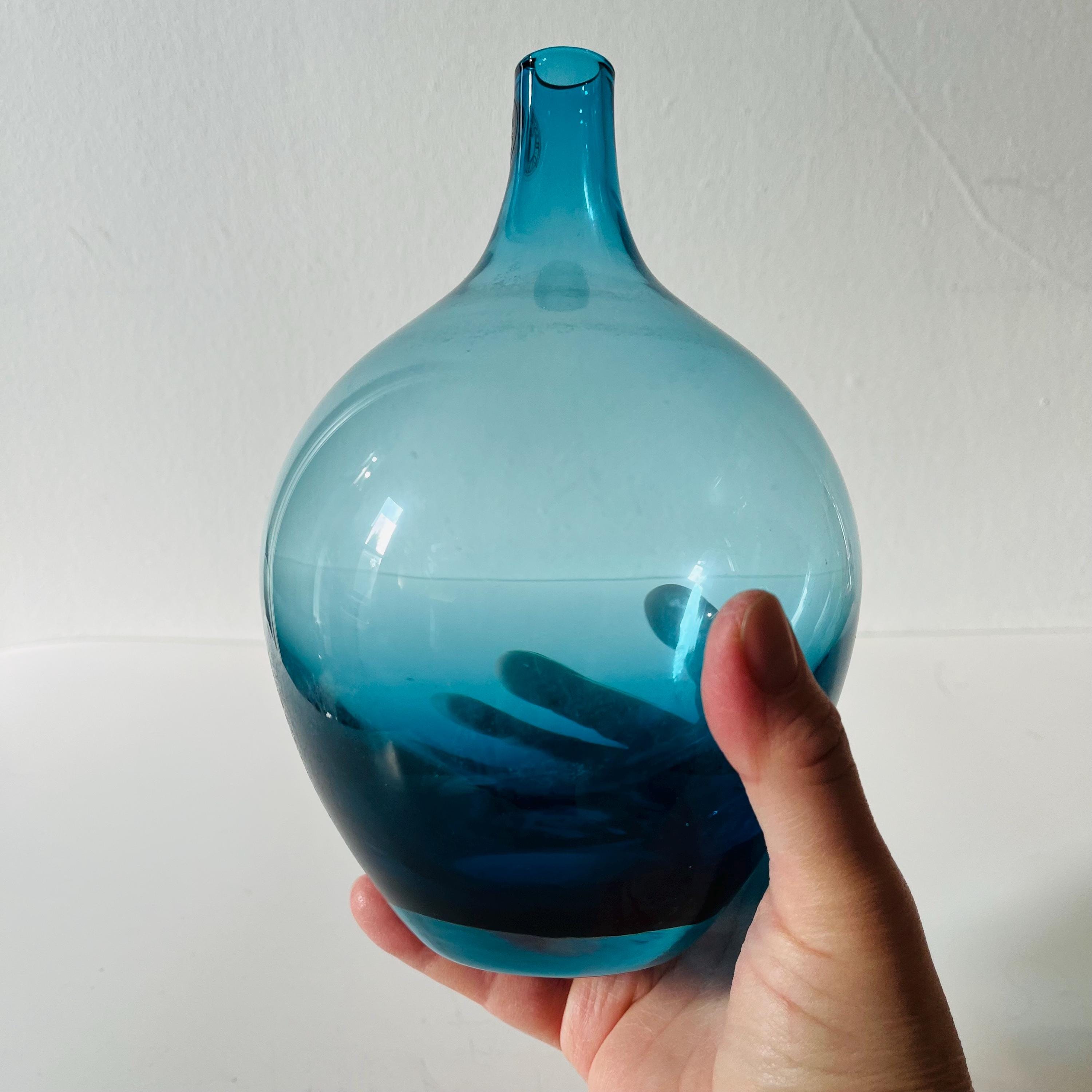 Vintage Scandinavian IKEA Blue Salong Art Glass Vase by Johanna