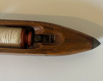 ANCIENNE NAVETTE DE métier à tisser en bois et métal vintage wood shuttle 635 g EUR 18,98