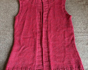 Vintage Hand Knit Wool Mohair Pink Sleeveless Cardigan Vest