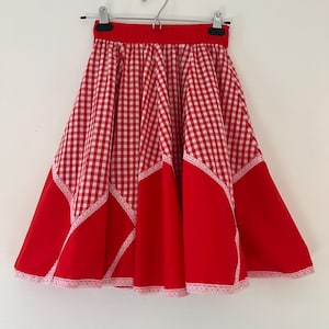 Vintage Partners Please Malco Modes Square Dance Skirt San Francisco Red Gingham Checks with Lace Skirt Made in the USA Size Petite 30 inch