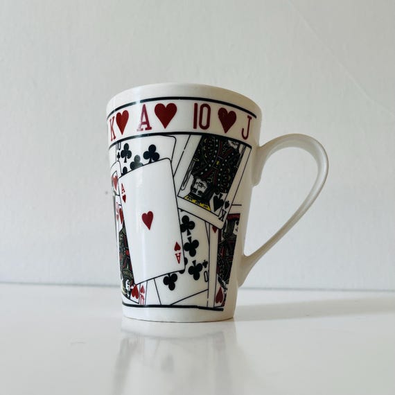 Vintage 1970's GRYPHONWARE Novelty Ceramic Coffee Cup Tea Mug Deck of Cards  Poker Bridge Playing Cards