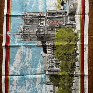Vintage Ulster British Tea Towel Westminster Abbey London England Souvenir Retro Kitsch Towel 100% All Pure Linen Made in Ireland