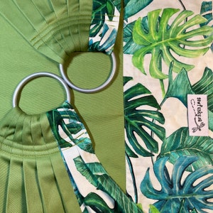 Sewfunky Designer Midwifery Weigh Sling Watercolour Monstera on Avocado Green Organic Cotton Twill Midwife Gift