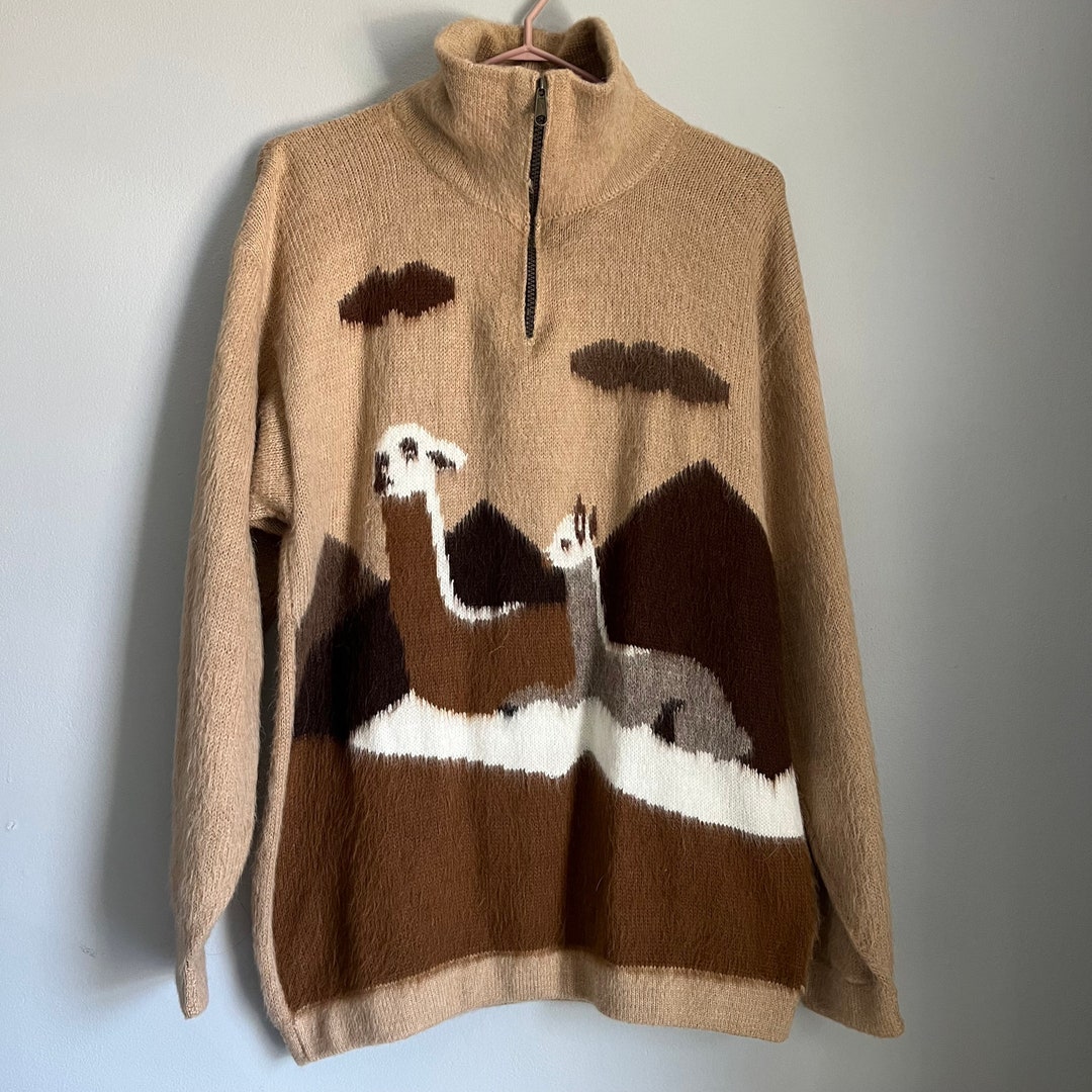 Raymis Women's Hand Knit Alpaca Wool Sweater - Peruvian Llama Design, Warm & Hypoallergenic (Green, Medium) - View #5