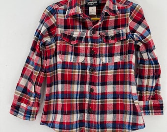ヴィンテージ Osh Kosh B'Gosh コットン フランネル チェック柄 ボタンアップ 子供用シャツ サイズ 4