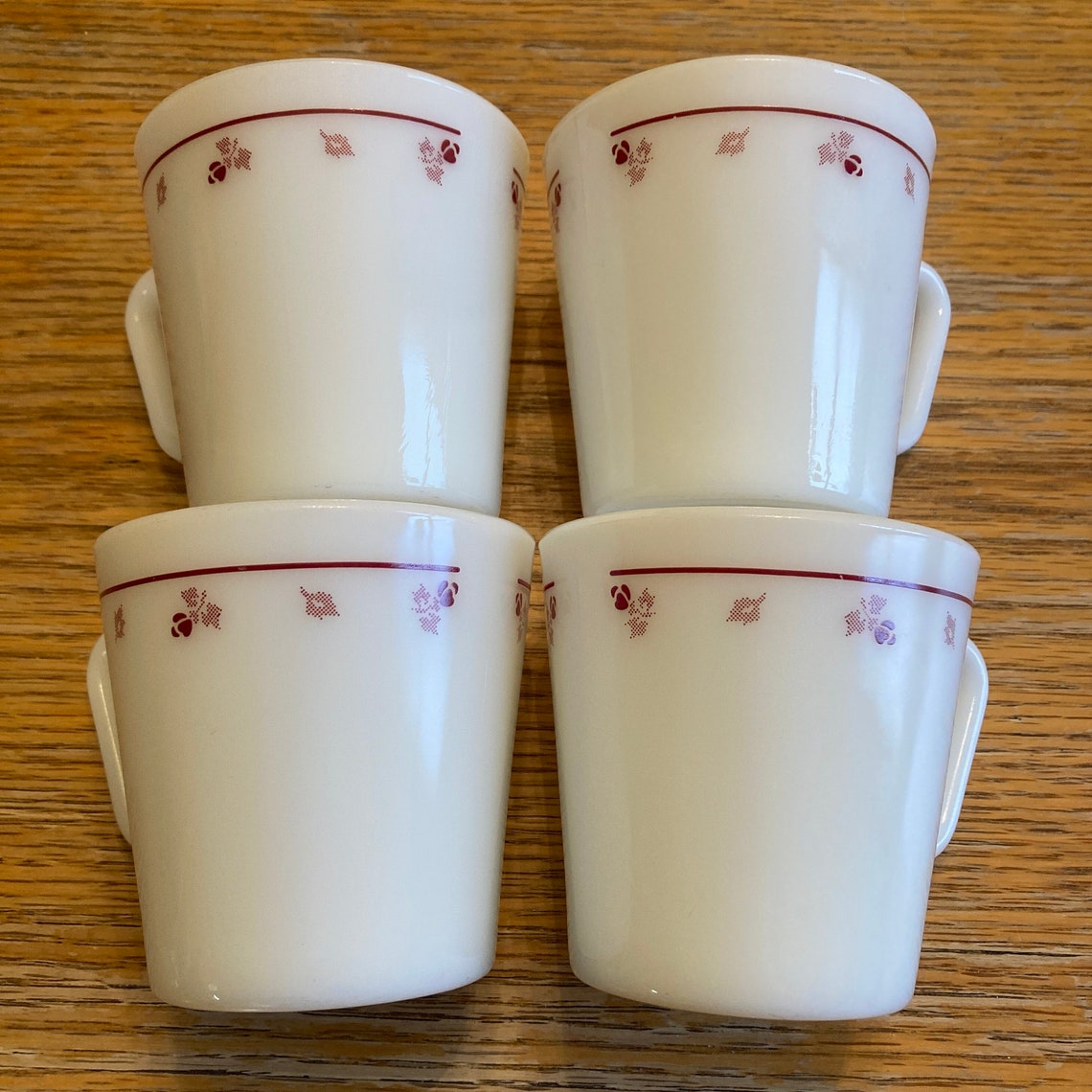 Pyrex Mugs Vintage Pyrex 1410 Burgundy Rose D-handle Mugs Pyrex Burgundy Rose ...