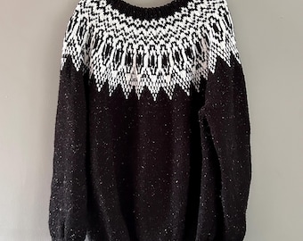 Vintage Handgestrickt Acryl Nordische Passe Isländischer Stil Pullover Pullover Pullover Ski Pullover Maschinenwaschbar Pflegeleicht Weich/Warm XL