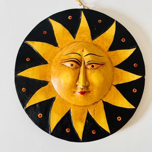 Vintage 1990&#39;s Celestial Sun Moon Stars Hand Painted Carved Wooden Home Decor Hanging Art Y2K Decor Whimsigoth Fairycore