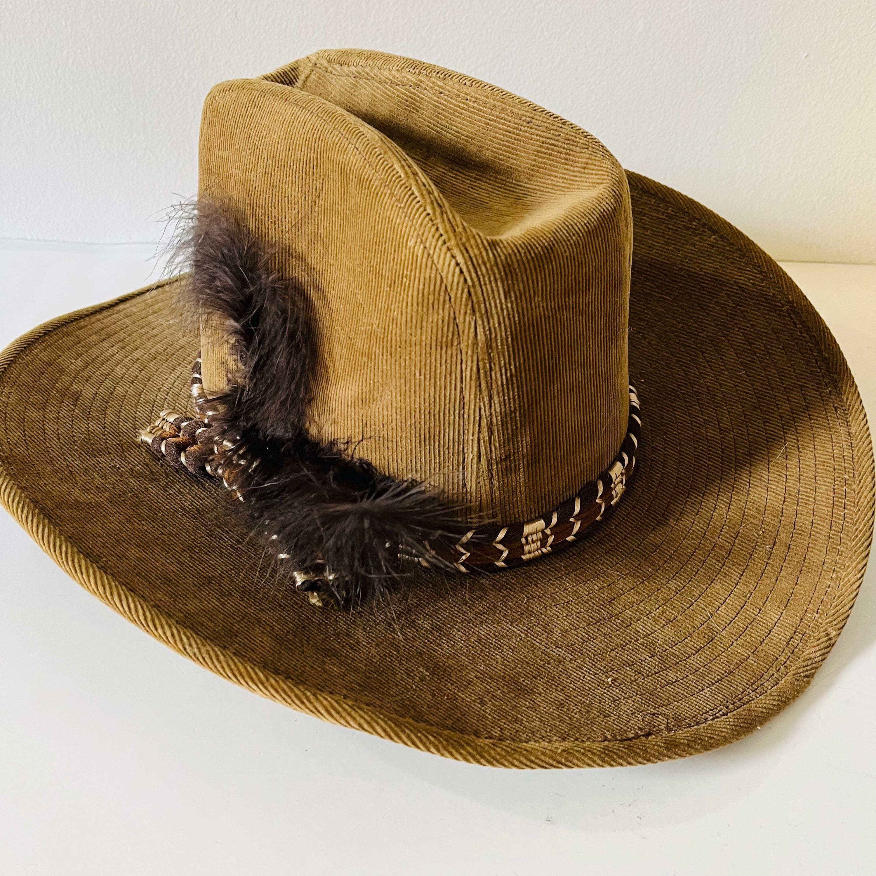 Vintage Lanning Brown 100% Cotton Corduroy Cowboy Hat  display picture 3