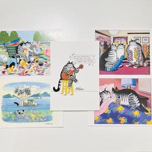 Cartes vierges vintage rares B. Kliban Cat, tirages d'art, lot de cinq cartes de correspondance noir et blanc chat tigré avec enveloppes