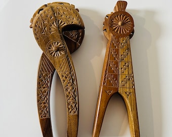Vintage Wooden Hand Carved Ornate Folk Art Cottagecore Nutcrackers Mostar Yugoslavia Wood Nutcracker Set of Two