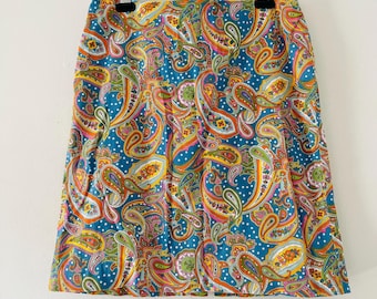 Vintage Handmade Boho Mod Paisley Mini Skirt Size Medium 32 Inch Waist