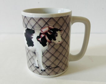 Vintage Hand Painted Otagiri Cow Coffee Cup / Mug with Cow and Calf Family Made in Japan