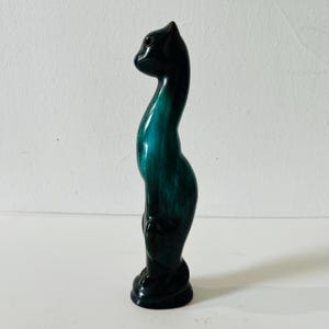 Vintage Blue Mountain Pottery Tall Cat Figurine Green and Black Drip Glaze MCM