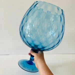 Vintage Extra Large Mid Century Modern MCM Empoli Cobalt Blue Glass Quilted Optic Optical Goblet Snifter Made in Italy Italian Art Glass