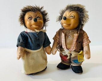 Rare Vintage Steiff Mecki & Micki Hedgehogs Vinyl Face Plush Animals 19460's Mohair 7 1/2" Tall German Toy Collectibles