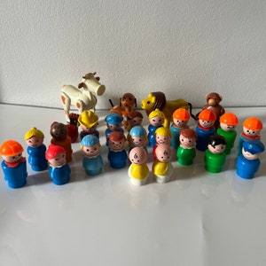 Vintage Fisher Price Little People Toys 1960s 1970s Cow Rooster Dog Lion Monkey Lot of 26 characters Retro Toys