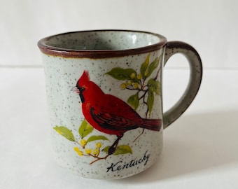 Vintage Speckled Cardinal Bird Kentucky Coffee Cup Tea Mug Japanese Stoneware