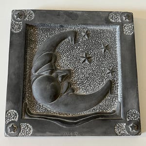Vintage 1990s Celestial Moon and Stars Man on the Moon Stone Wall Hanging Art Y2K Decor Whimsigoth Fairycore Witchy by Oasis