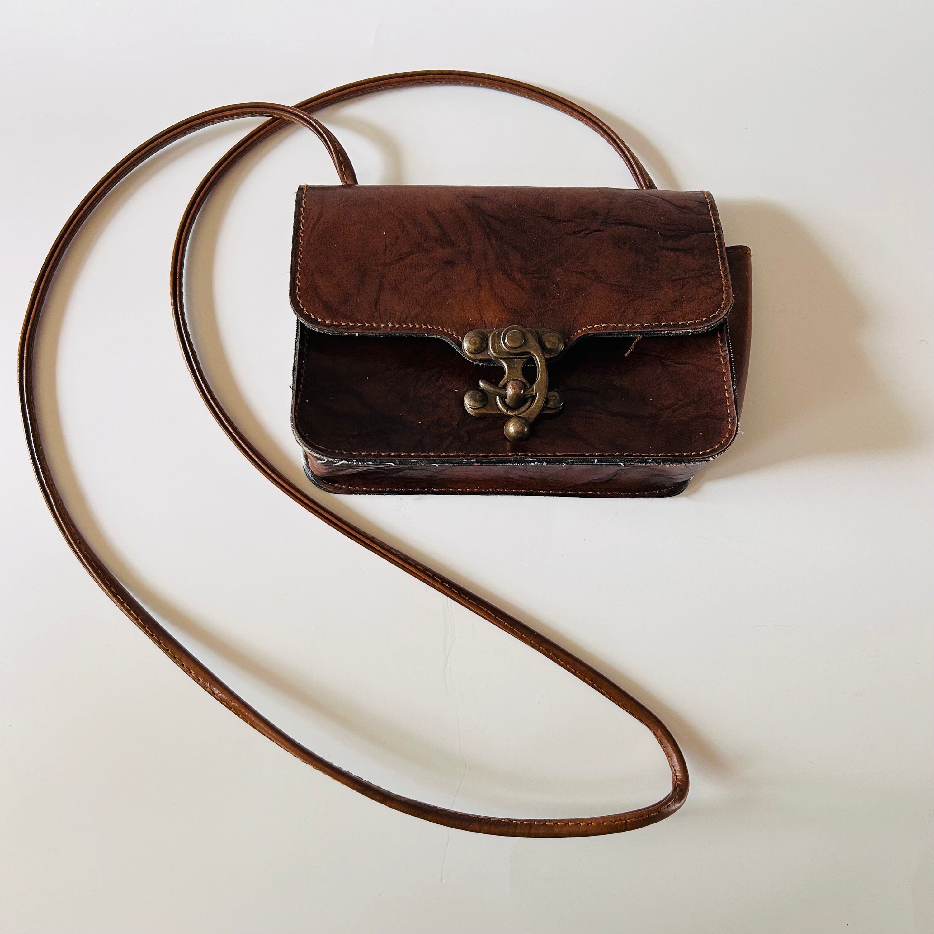 バッグ vintage leather hand bag Vintage Veneto Handmade Leather Crossbody Purse Shoulder Bag