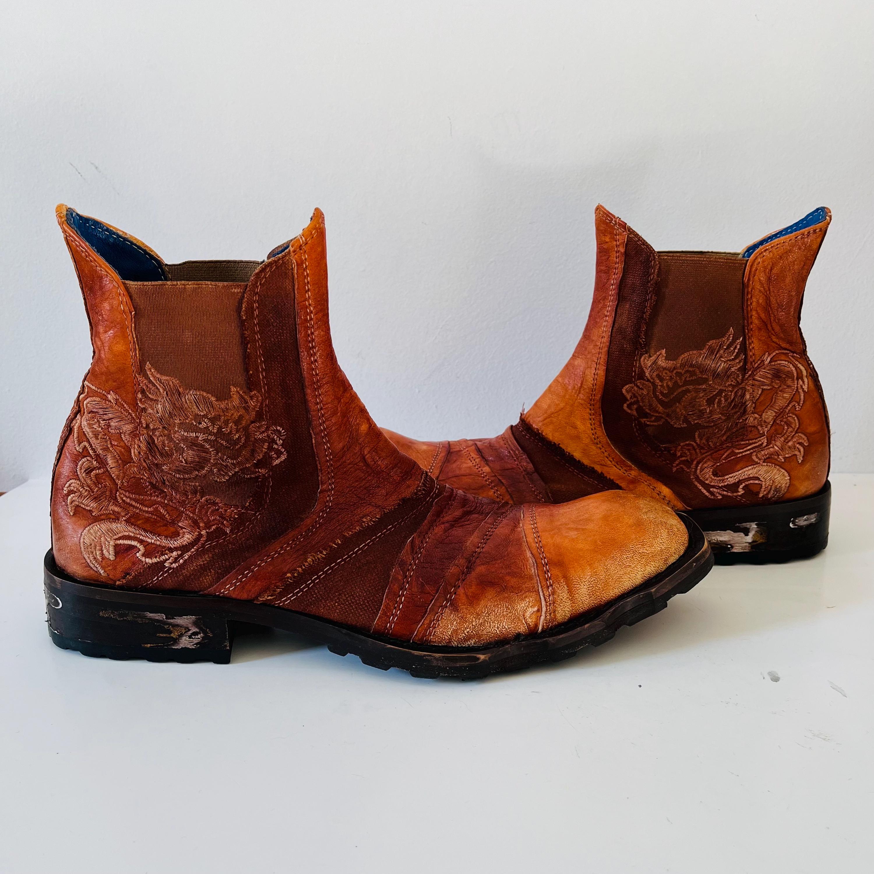 Mark Nason Rock Lives Men’s Leather Dragon Boots Size 8 Made In Italy 67479 Mark Nason Rock Lives Dragon Zip Brown Italian Leather Boots  main image 4