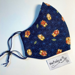 Navy Owls Owlets Tissu Masque facial en coton réutilisable avec boucles d’oreilles élastiques réglables - Triple couche