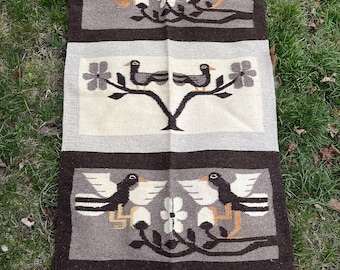 Vintage Bird Zapotec Handwoven Loomed Wool Rug from Oaxaca Indigenous Mexican Weaving Textile Art Wall Hanging Wall Art