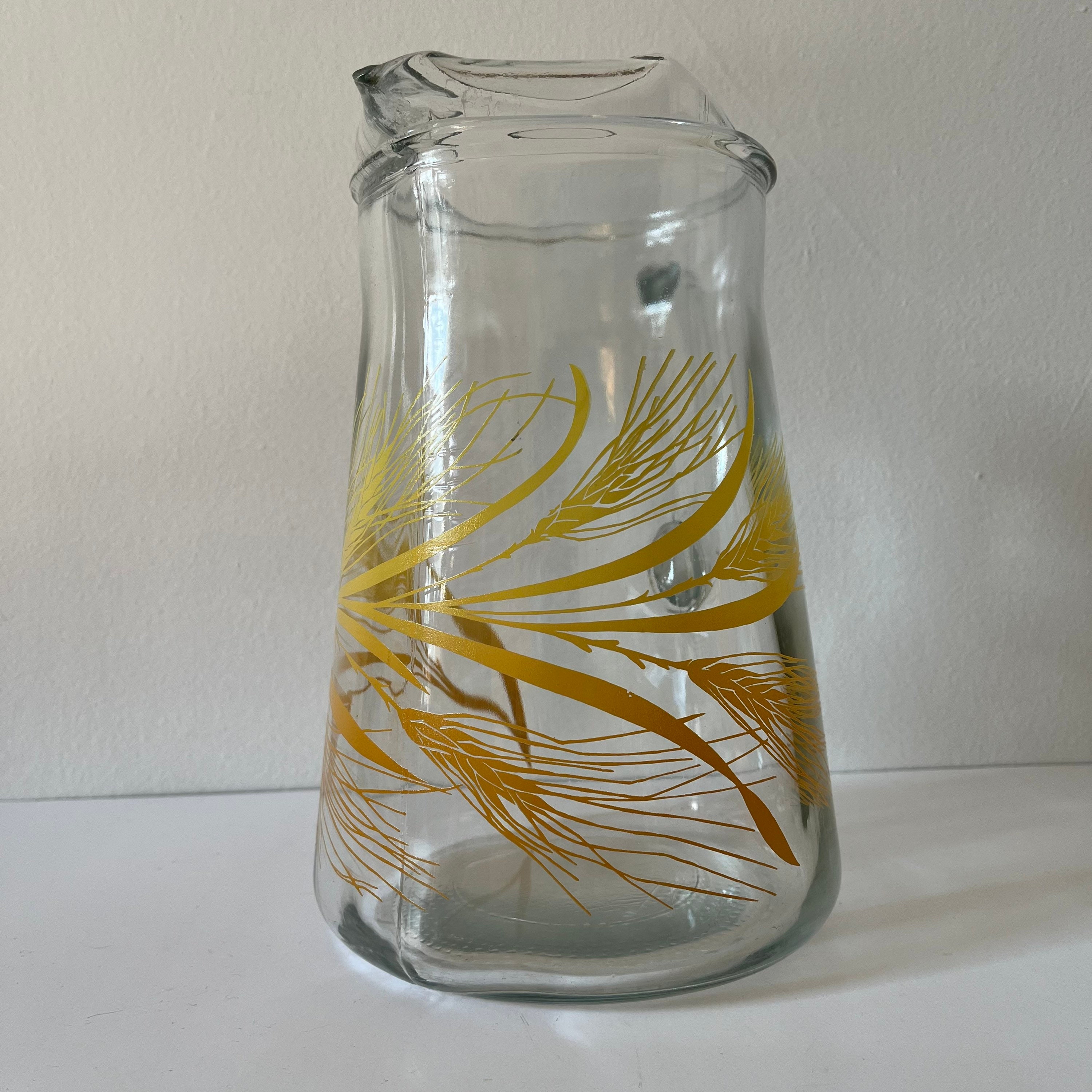 Vintage Glass Juice Carafe, Golden Wheat Pattern, Libbey 