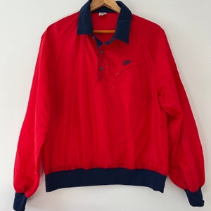 Vintage Nike Rot Button Up Pullover Nylon Windbreaker Jacke Size Large 90&#39;s Fashion