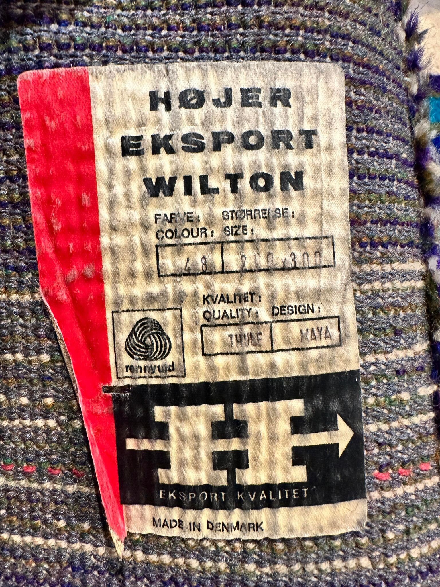 Vintage Maya Rug Hojer Eksport Wilton Blue and Cream Danish Rya