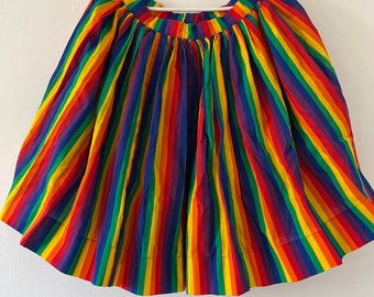 Vintage Handmade Rainbow Gathered Cotton Skirt Size Medium