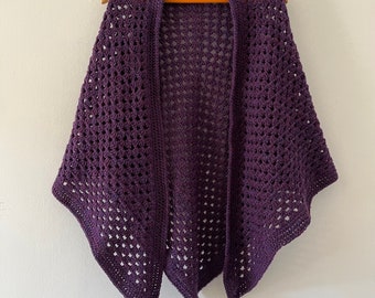 Handmade Crocheted Stunning Peacock Purple Wrap Scarf Shrug Shawl