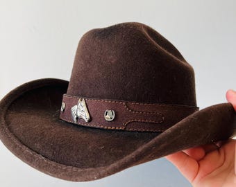 Vintage Leather Suede Brim Western Feather Hat - Winfield  display picture 1