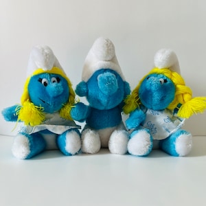 Smurf pluche Vintage Peyo 1981 Smurfin en Smurf door Ganz Bros. Wallace Berrie & Co Inc. Gemaakt in Korea Smurfen Schtroumpf