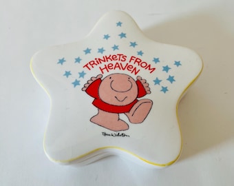 Vintage 1980s Ziggy Star Shaped Ceramic “Trinkets from Heaven” Keepsake Trinket Box Made in Korea