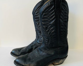 Canada West Wes Black Leather Men's Cowboy Boots Boot with Vibram Sole Men's 9