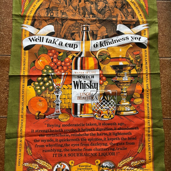 Vintage Scotch Whiskey Monitor Designs Cotton Tea Towel Made in Britain Unused