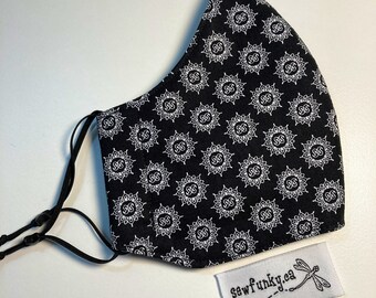 Cloth Mask Face Mask Paisley Black Floral Mandala Reusable Cotton Face Masks - Triple Three Layer with Polypropylene