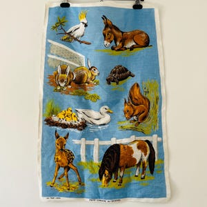 Vintage Rare Ulster Weaving Co. Pet&#39;s Corner Pony Squirrel Duck Turtle Rabbit Fawn Bird All Pure Linen Dish Towel Unused Souvenir Textile