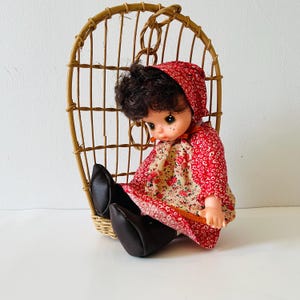 Vintage 1970&#39;s Monchhichi Sekiguchi Big Eye Doll Prairie Style Original Clothing Cottagecore Kawaii Made in Japan