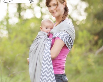 Baby Sling Ring Sling Sewfunky Designer Adjustable Baby Sling Chevron on Grey Certified Organic Cotton Baby Shower Gift