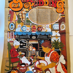 Paño de cocina tradicional vintage Yorkshire Pudding, 100 % algodón, fabricado en Gran Bretaña por Vista, sin usar, arte textil coleccionable