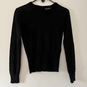 Vintage DOLCE & GABBANA Black 100% Cashmere and Lace Knit Back Button Up Sweater Made in Italy size 40